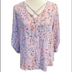 PINK REPUBLIC PASTEL LILAC SPRING FLORAL 3/4 SLEEVE BLOUSE